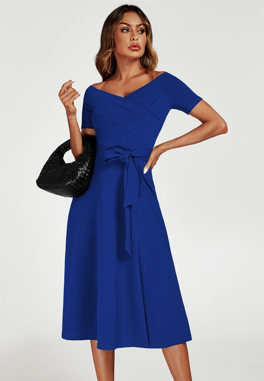 Bardot Midi Dress In Royal Blue - AXON