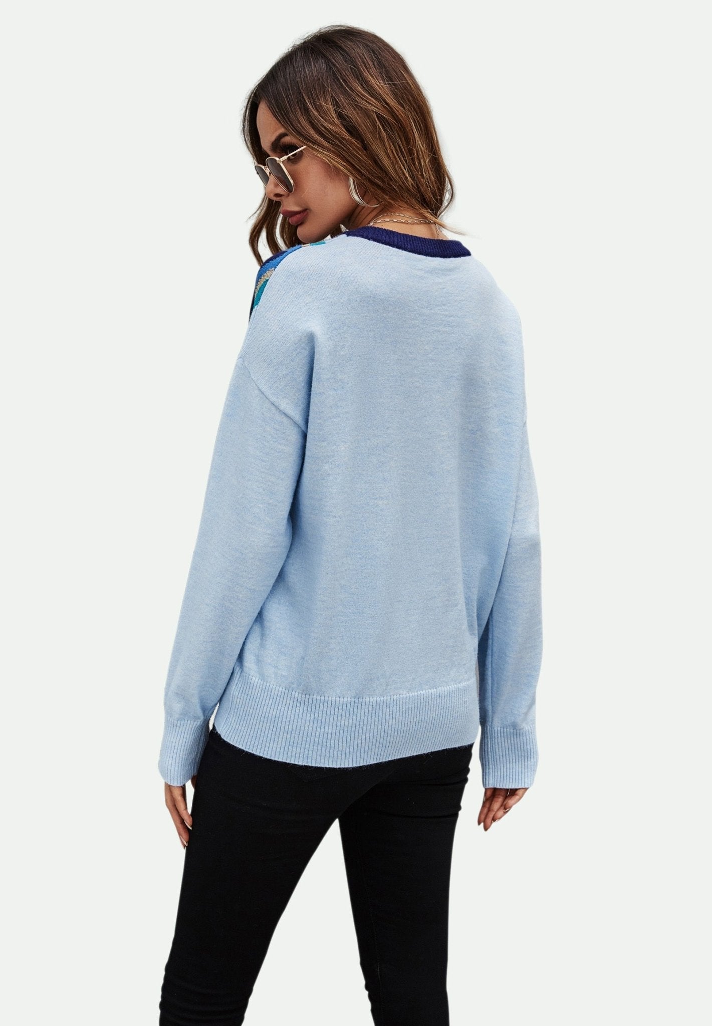 Big Star Pattern Knitted Long Sleeve Jumper In Blue - AXON
