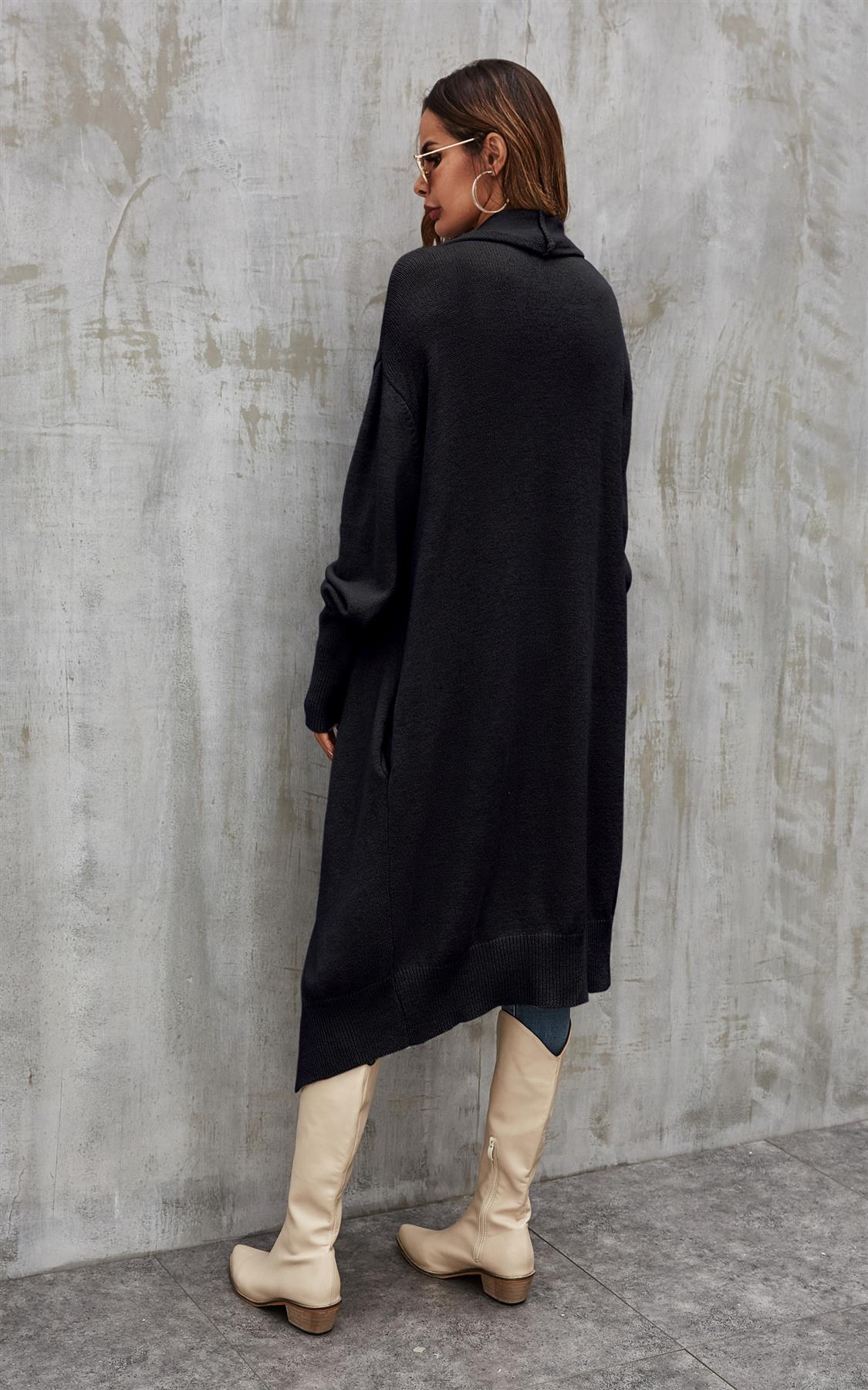 Black Chunky Pleat Oversized Cardigan - AXON