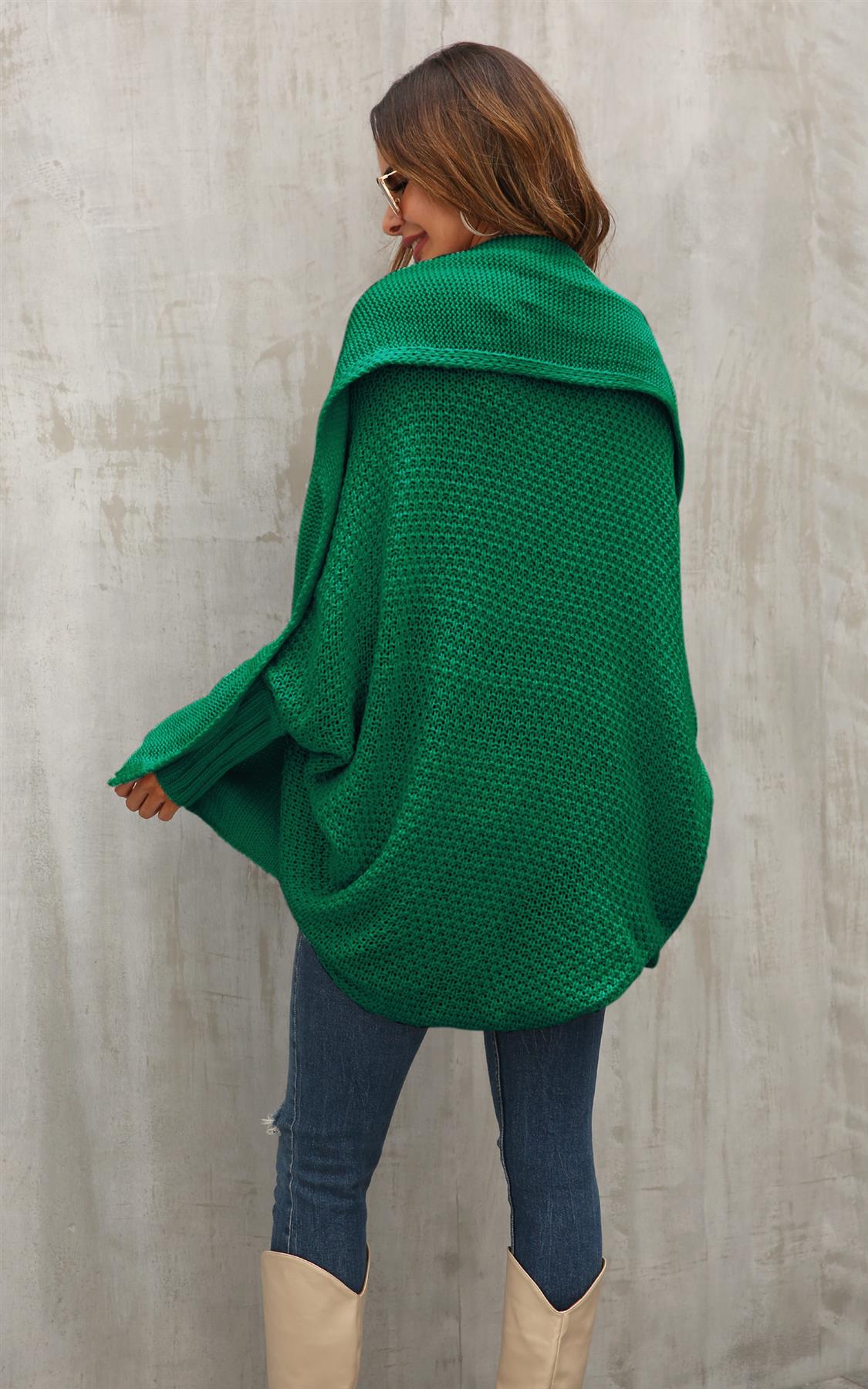 Chunky Pleat Oversized Cardigan In Dark Green - AXON