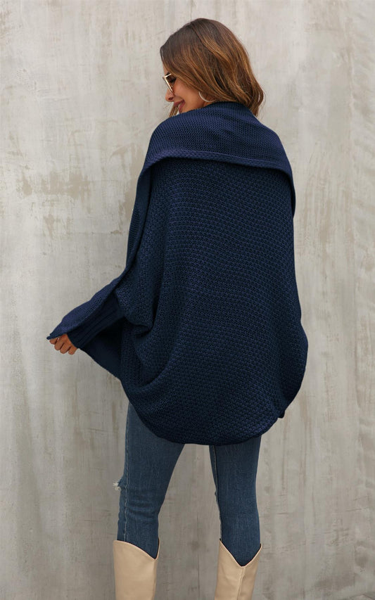 Chunky Pleat Oversized Cardigan In Navy - AXON