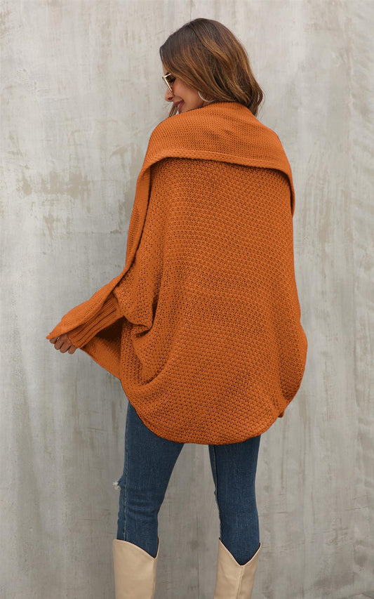 Chunky Pleat Oversized Cardigan In Rusty Orange - AXON