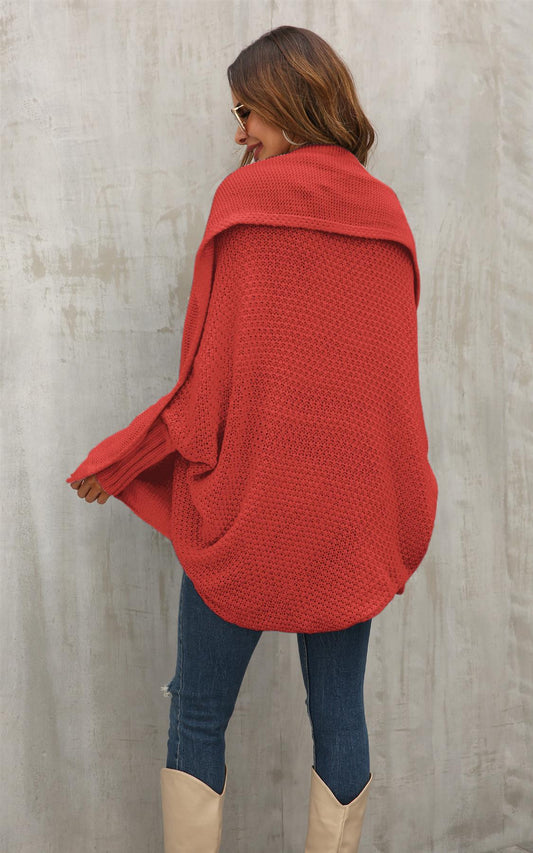 Chunky Pleat Oversized Cardigan In Rusty Red - AXON