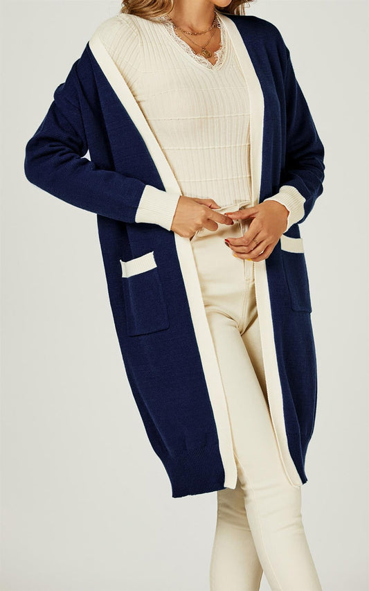 Cream Stripe Cardigan In Navy - AXON