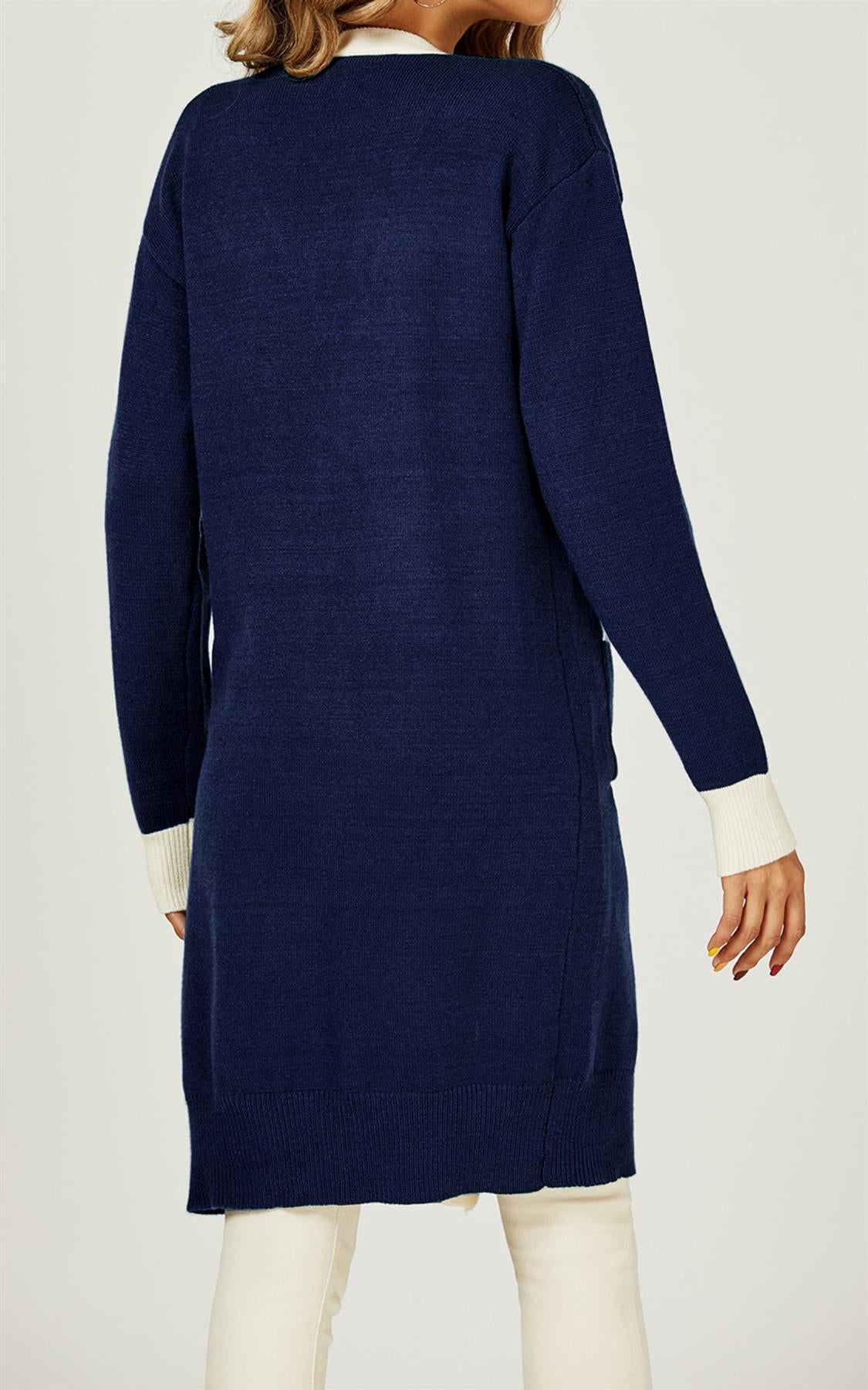 Cream Stripe Cardigan In Navy - AXON