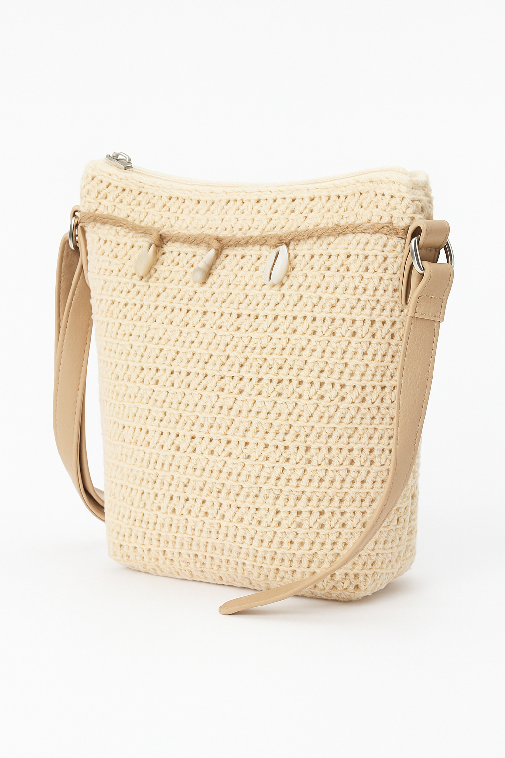 XS Damen Bast Tasche » kleine Umhängetasche ca. 18 x 15 cm » sommerliche Clutch » Handtasche mit kleinen Muscheln