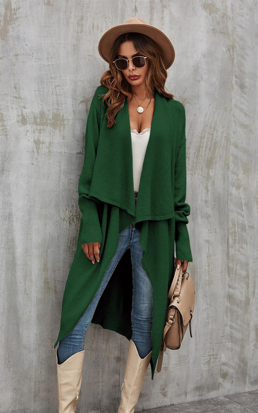 Dark Green Chunky Pleat Oversized Cardigan - AXON