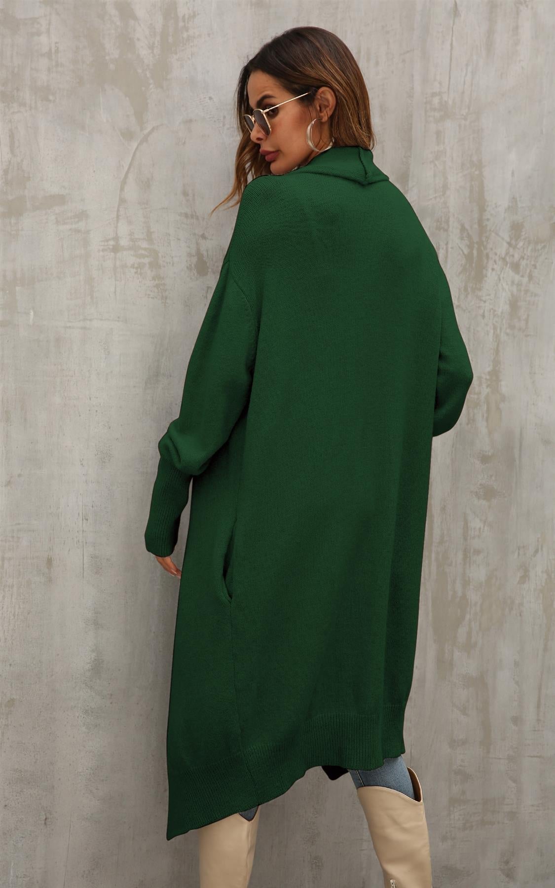 Dark Green Chunky Pleat Oversized Cardigan - AXON
