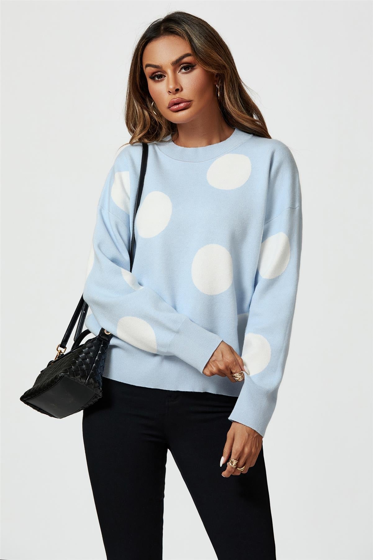 Dot Pattern Knitted Jumper In Blue - AXON