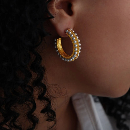 AKOYA HOOP EARRING 18K GOLD PLATED