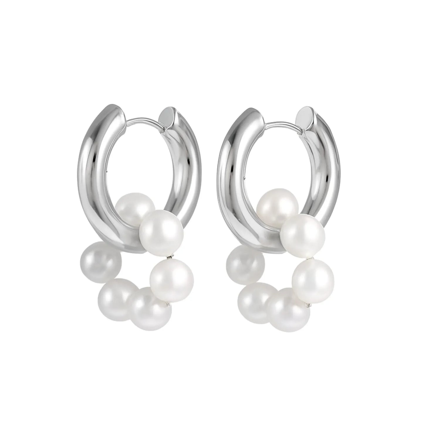 PEARL DONUT HOOP EARRING SILVER