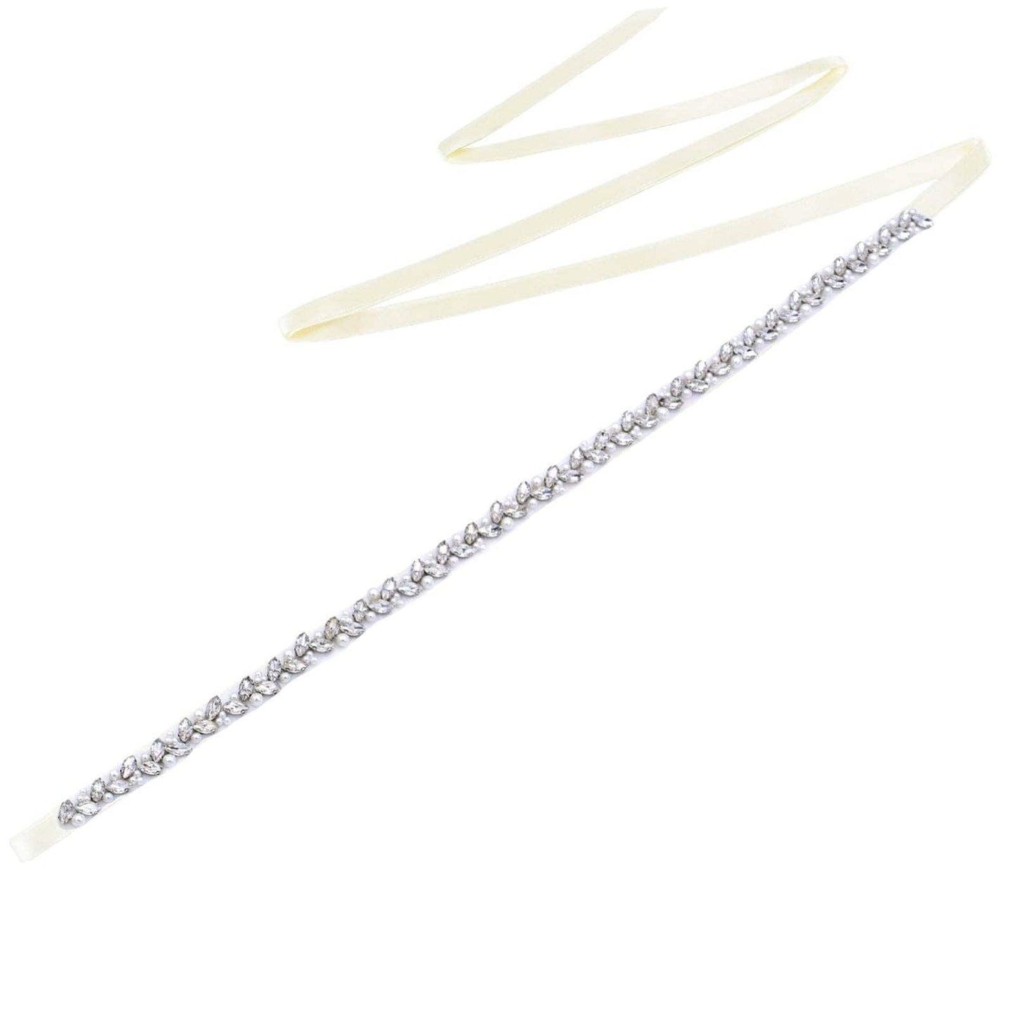 Brautgürtel mit schmalen Strasssteinen und Perlen