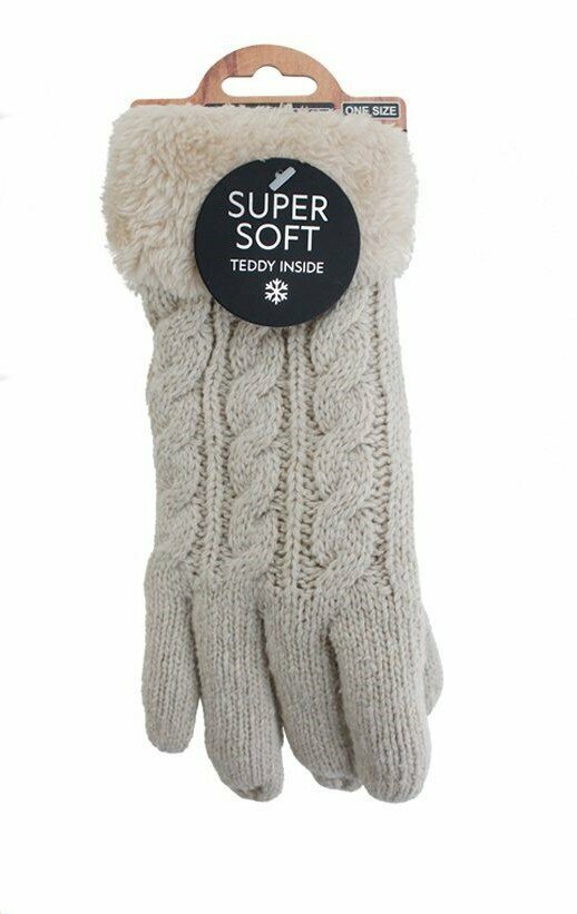Gefütterte Strickhandschuhe » Teddy Winterhandschuhe mit Strickmuster » Fingerhandschuhe Super Soft mit Strickoptik