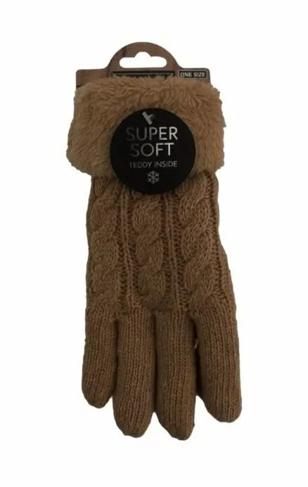 Gefütterte Strickhandschuhe » Teddy Winterhandschuhe mit Strickmuster » Fingerhandschuhe Super Soft mit Strickoptik