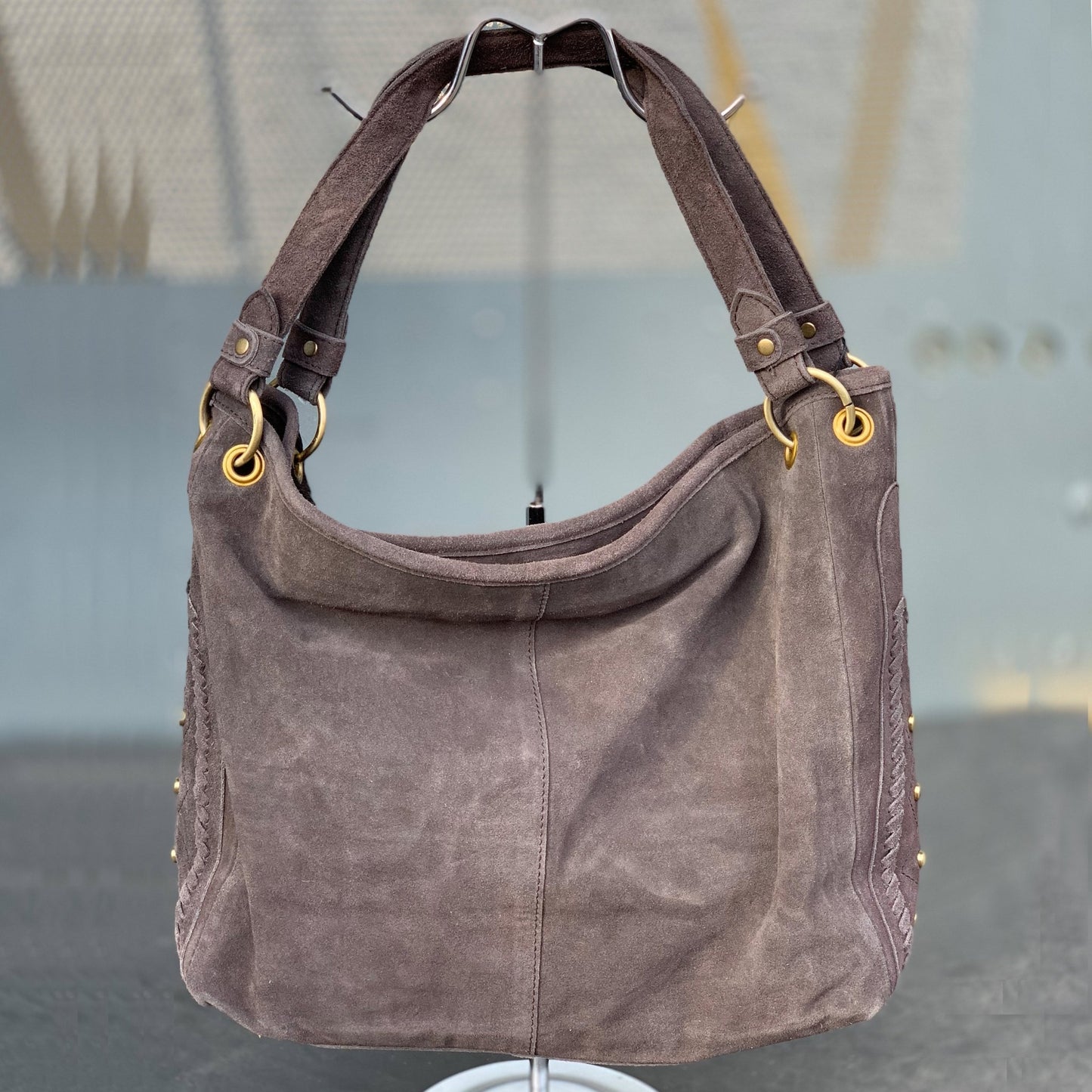 Große Leder Tasche mit Fell Braun - AXON
