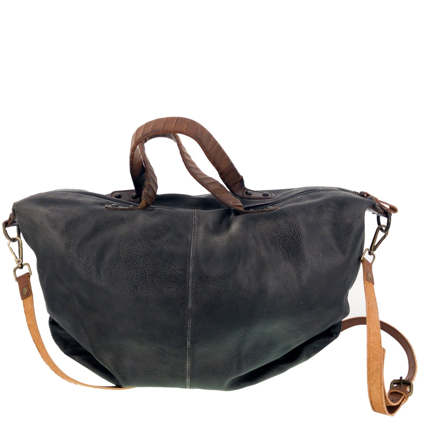 Große Vintage Bag Tasche mit Nieten Schwarz - AXON