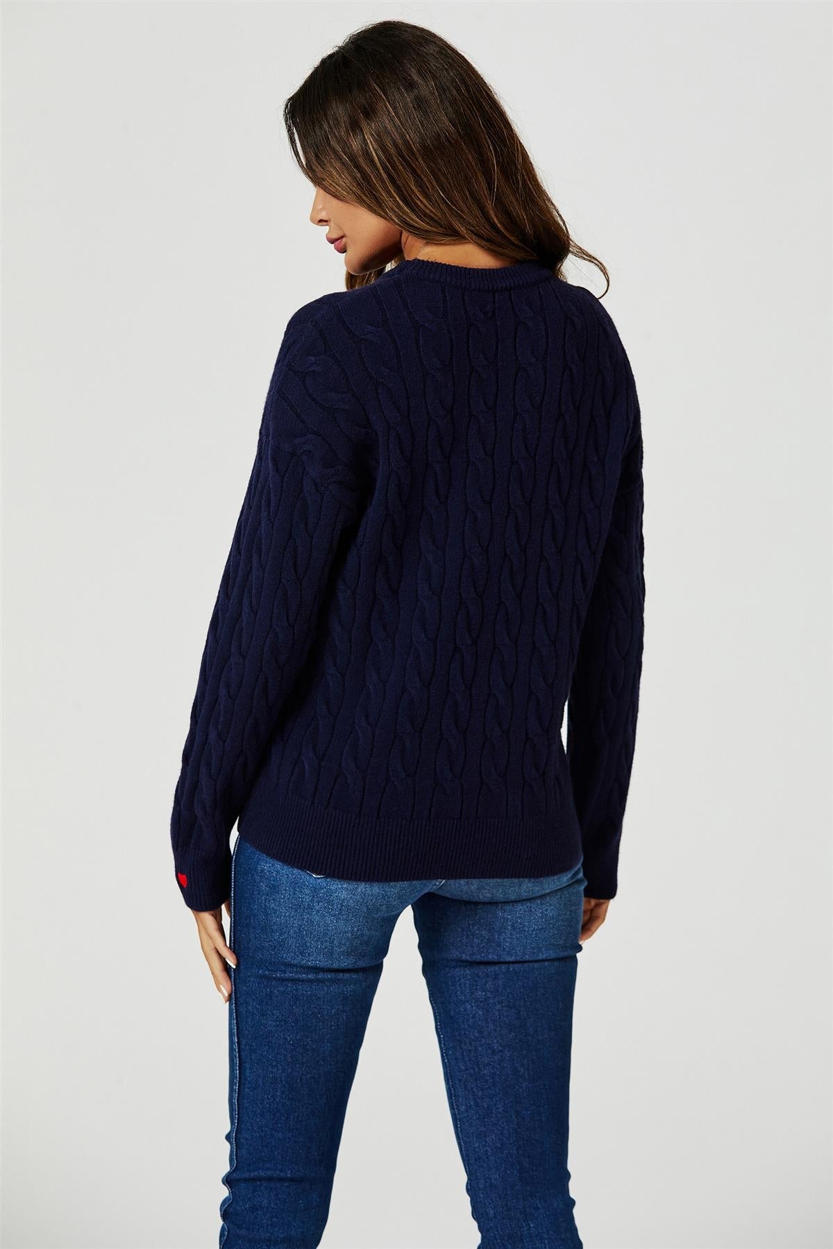 Heart Embroidery Jumper Top In Navy - AXON