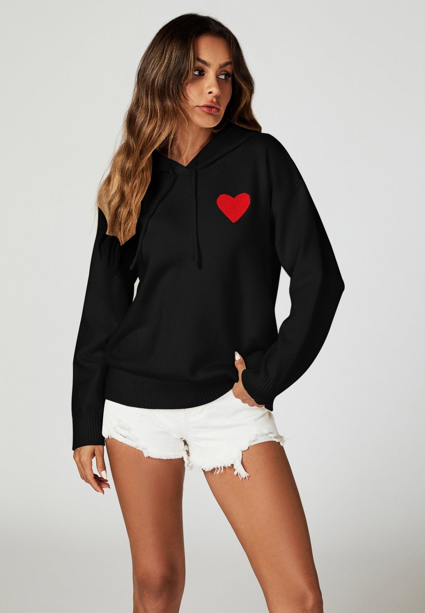 Heart Embroidery Knitted Hoodie - AXON