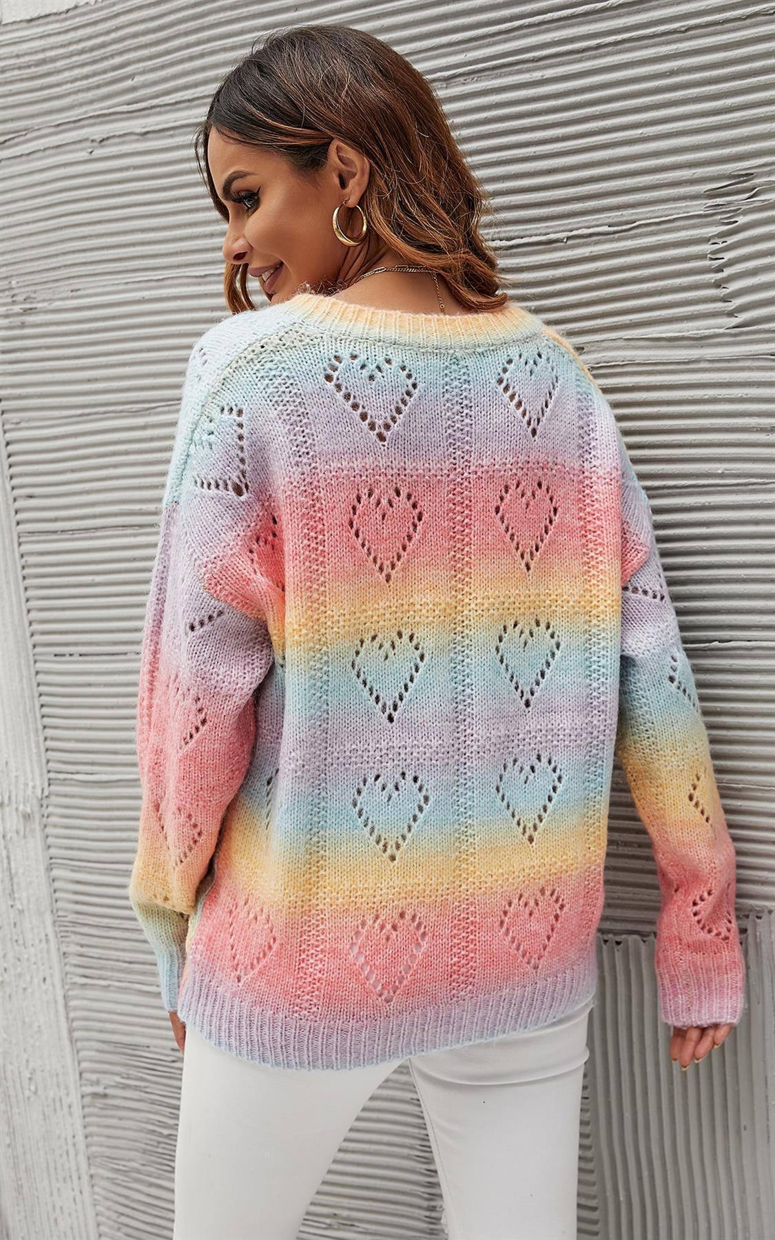 Heart Jumper Top In Pink Blue Yellow Rainbow - AXON