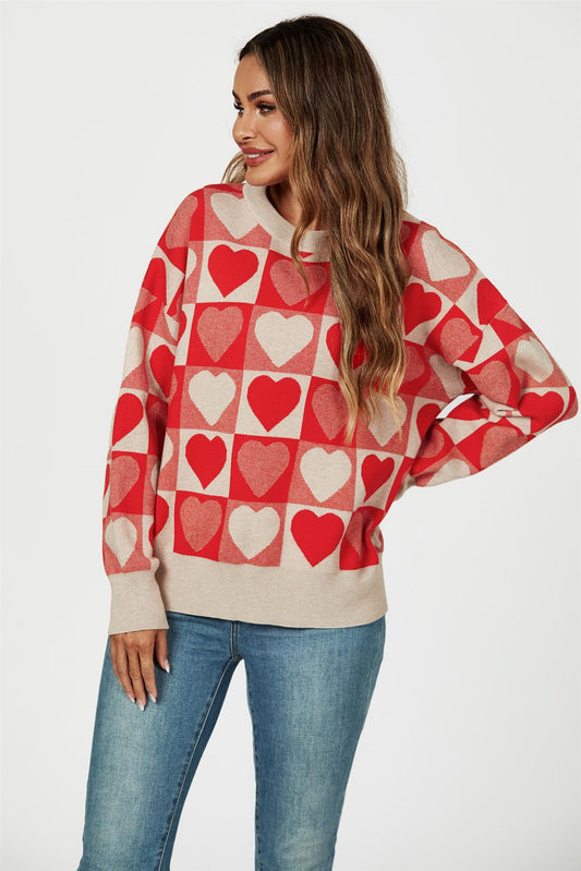 Heart Pattern Knitted Jumper In Red - AXON