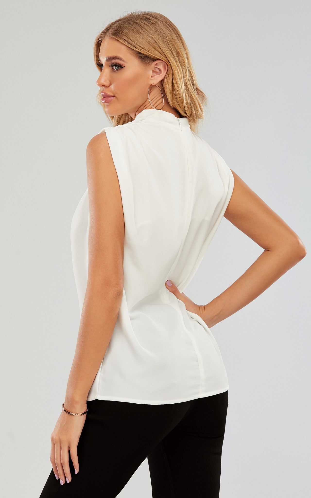 High Neck Sleeveless Blouse In White - AXON