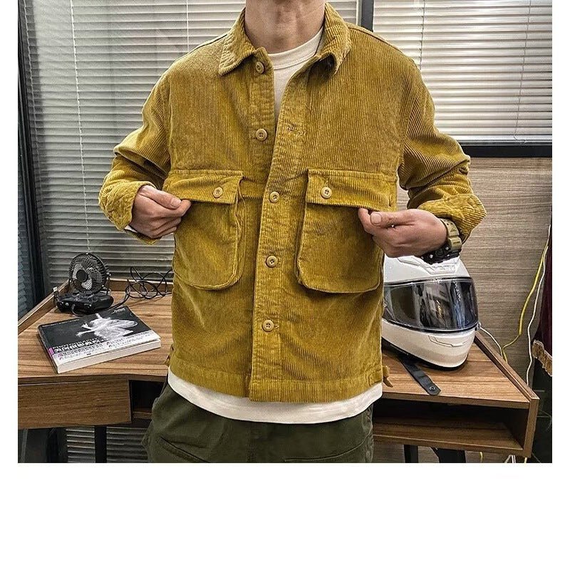 Japanese - style Retro Washed Old Fashion Corduroy Coat - AXON