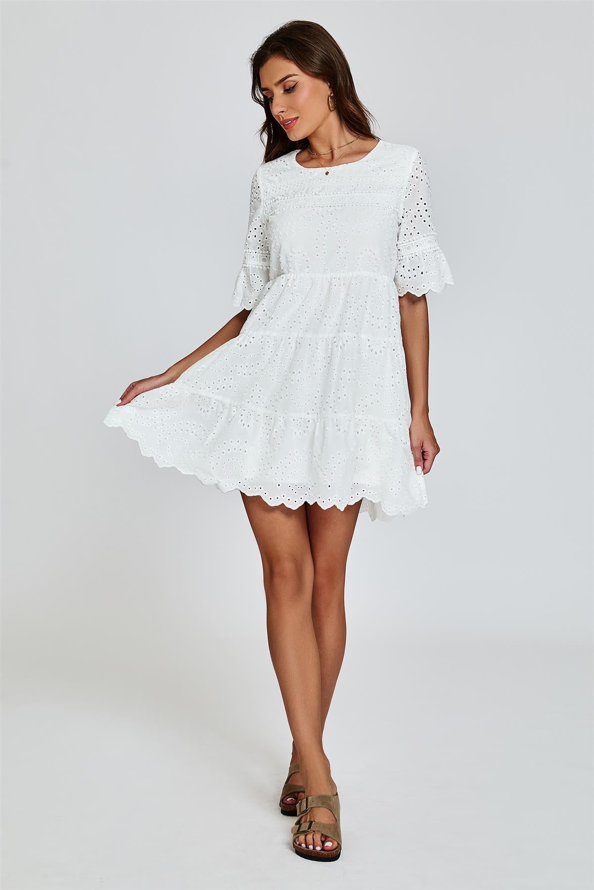 Lace Mini Dress In White - AXON
