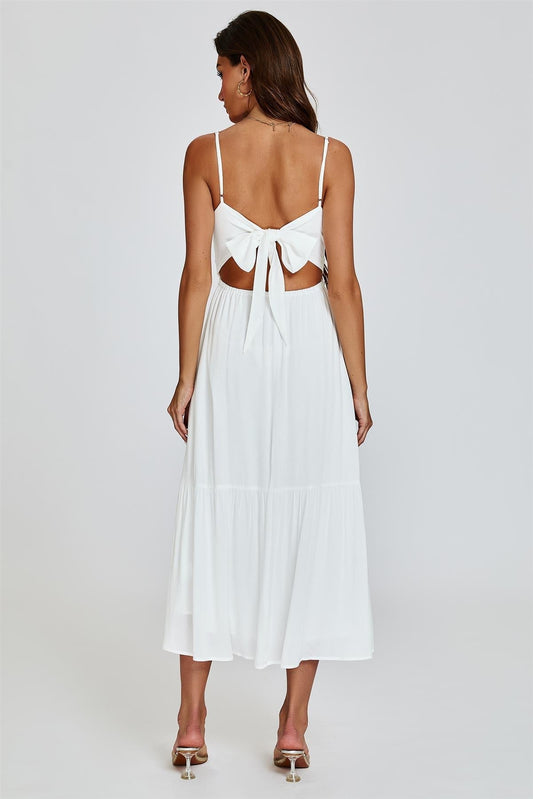 Lace Top Maxi Dress In White - AXON