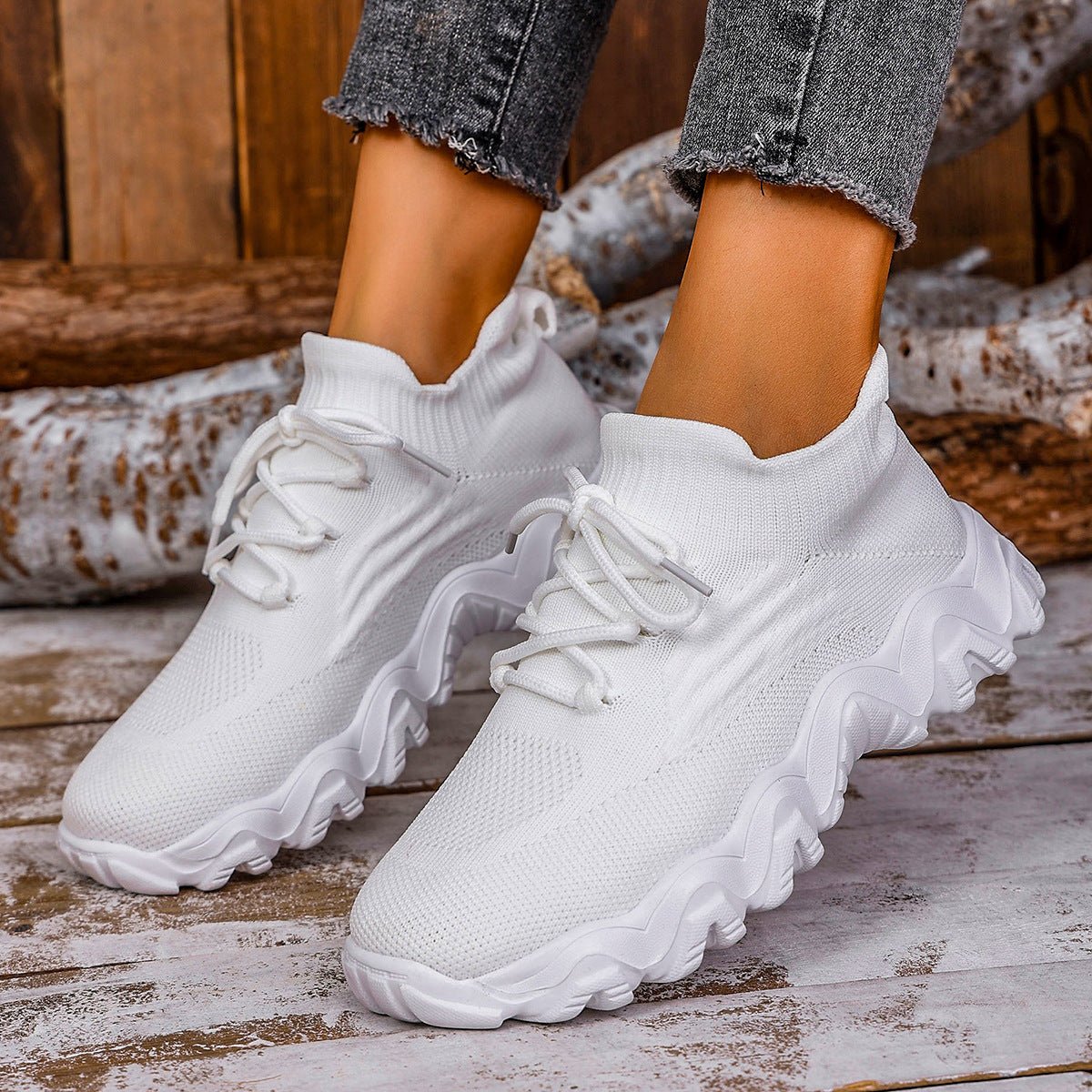 Lace - up Sneakers Lightweight Breathable Mesh Shoes Slip - on Running Walking Shoes For Women - AXON