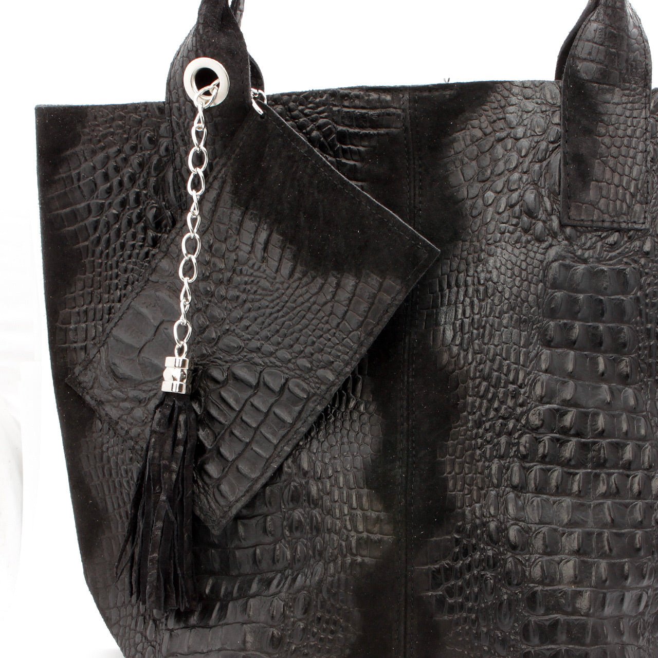 Leder Beutel Tasche Krokooptik Schwarz - AXON