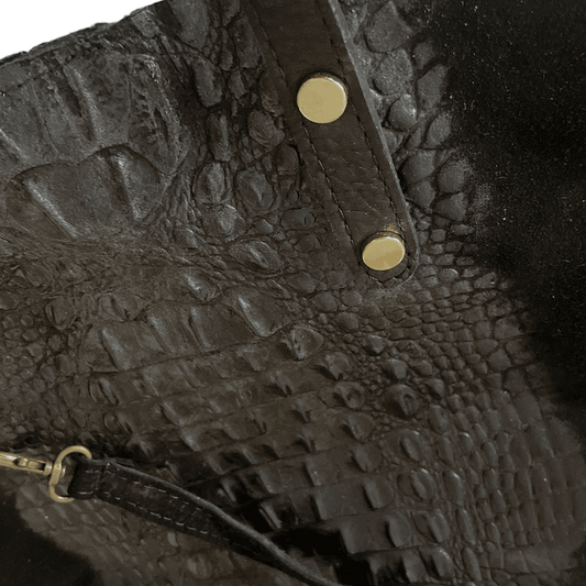 Leder Beutel Tasche Krokooptik Veloursleder Schwarz - AXON