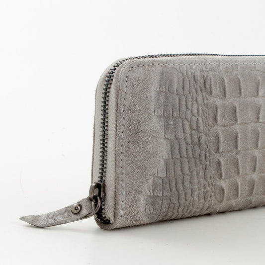 Leder Portemonnaie Krokooptik Grau - AXON