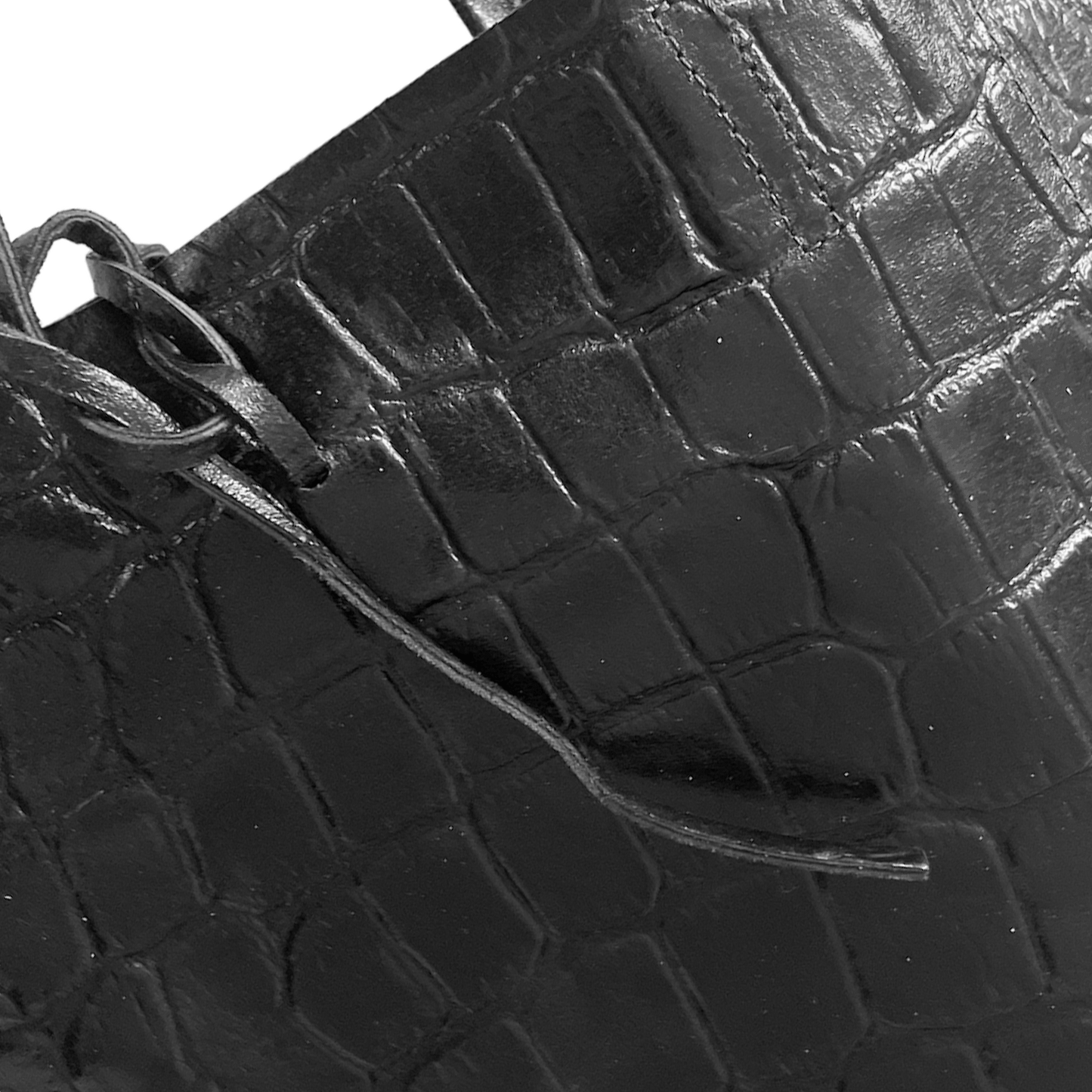 Leder Shopper mit Innentasche Kroko Schwarz - AXON