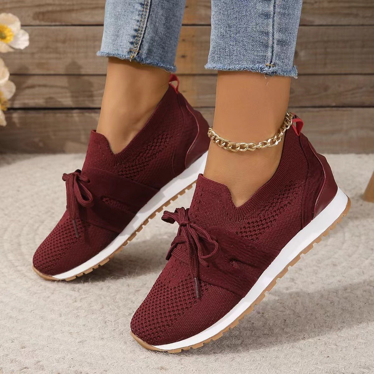New Lace Up Mesh Flats Shoes For Women Breathable Casual Breathable Walking Wedges Shoes - AXON