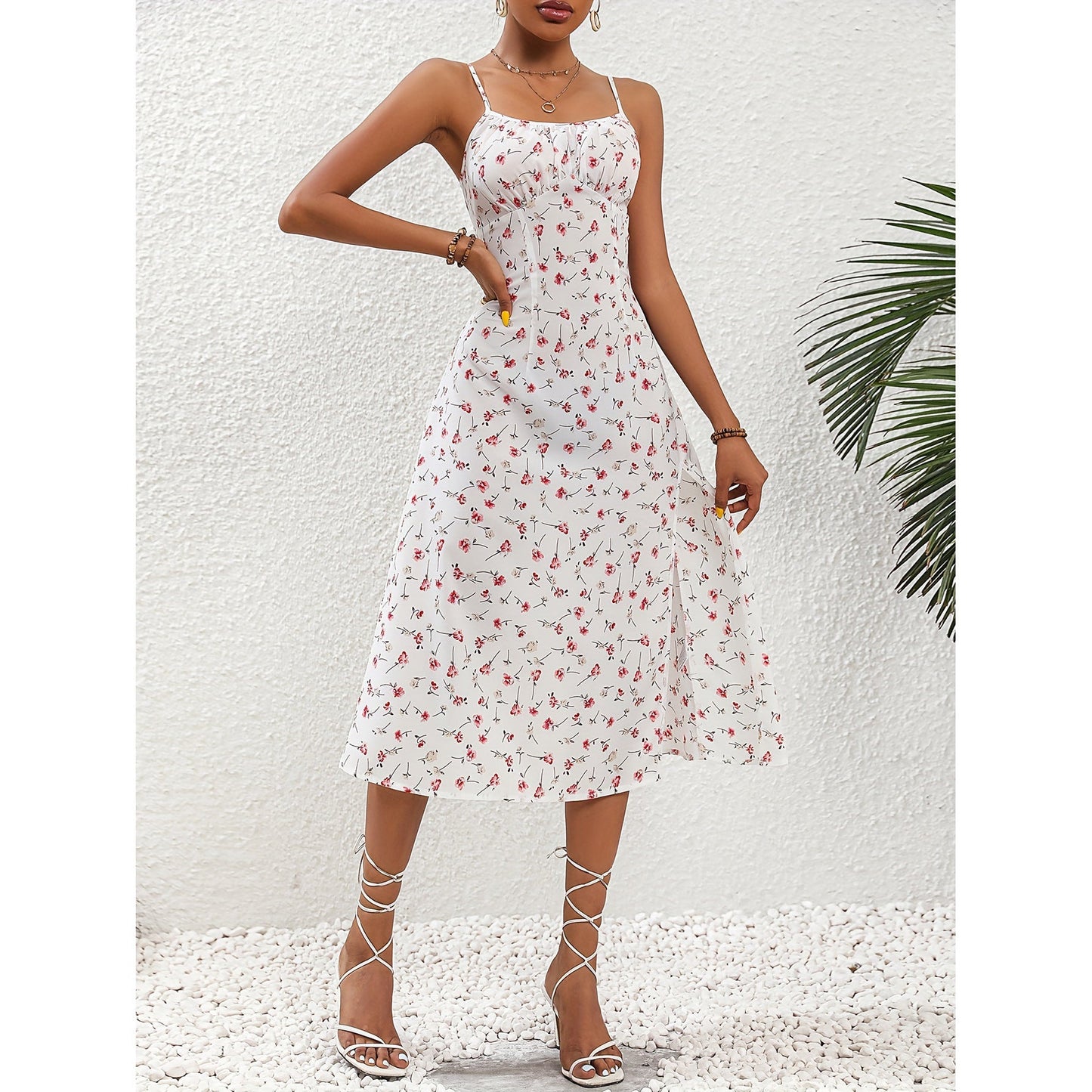New Polka Dot Print Suspender Dress Summer Sexy Split long Dresses For Women´s Clothing - AXON