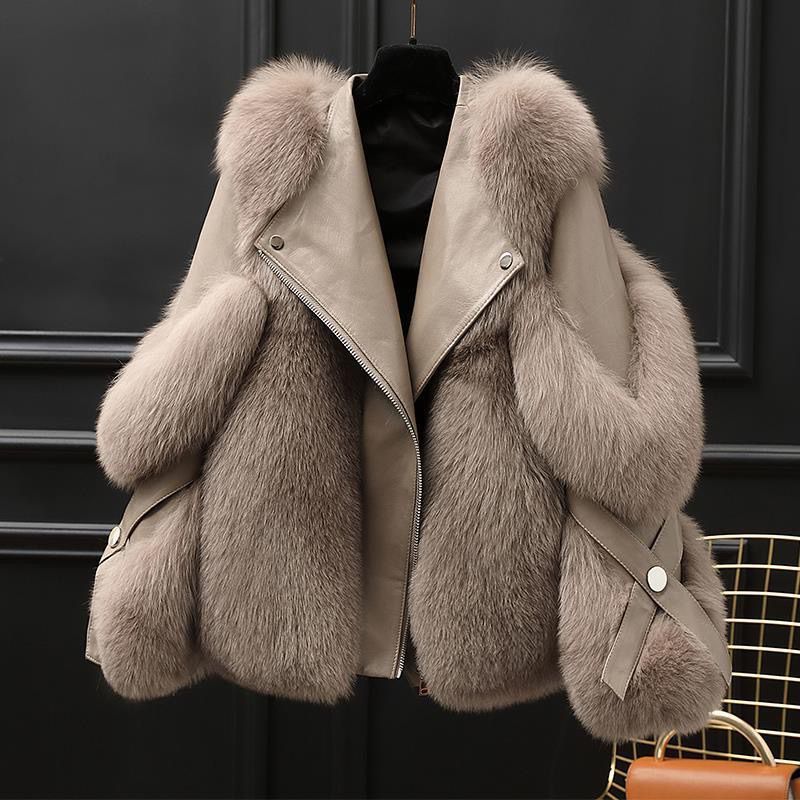 One - piece Fur Motorcycle Coat Long Wool Coat - AXON