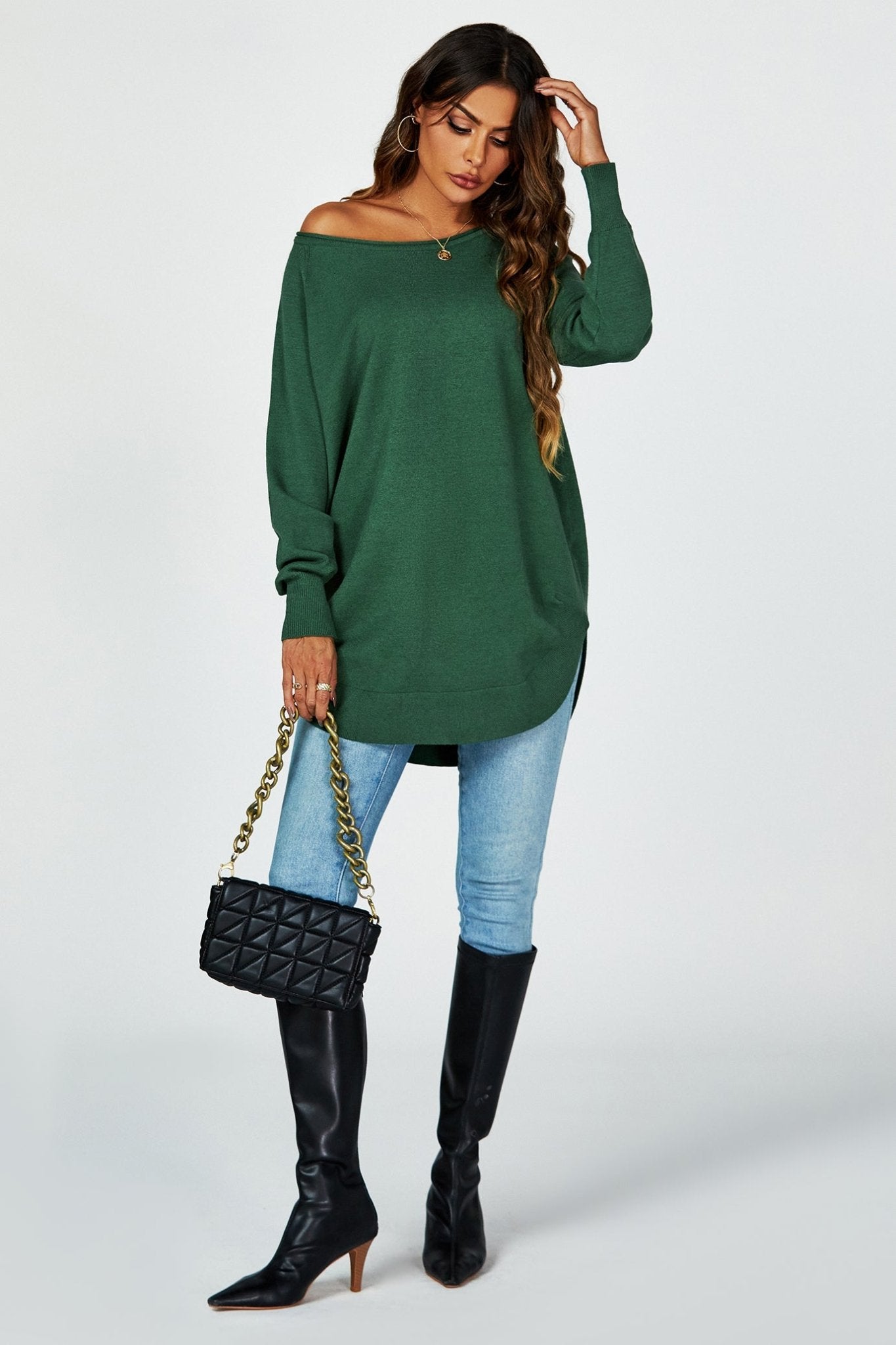 Oversize Knitted Jumper Top In Darkgreen - AXON