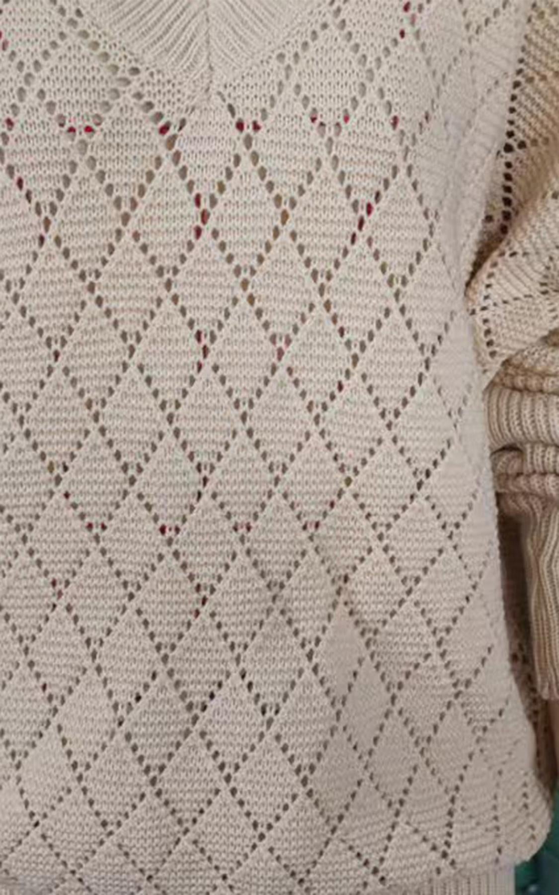 Pointelle Striped Sheer Jumper In Beige - AXON