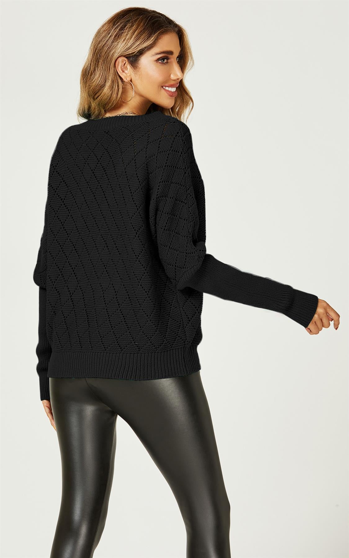 Pointelle Striped Sheer Jumper In Black - AXON