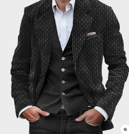 Printed Double Buckle Men's Plus Size Suit Coat - AXON