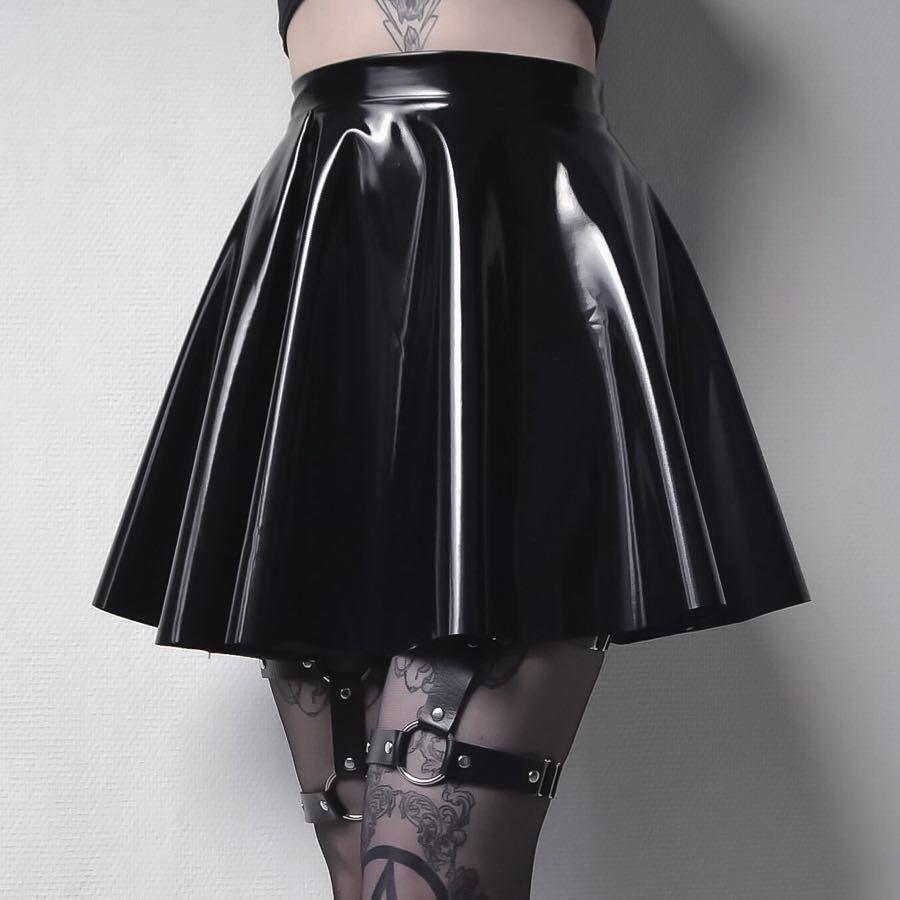 Steampunk Black Glossy Mini Skirt