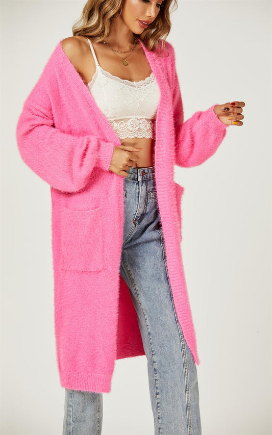 Relaxed Cozy Soft Cardigan In Fuchsia Pink - AXON