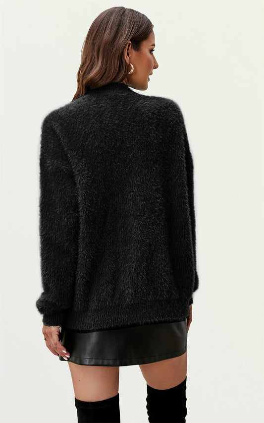 Relaxed Soft Comfy Jumper Top In Black - AXON