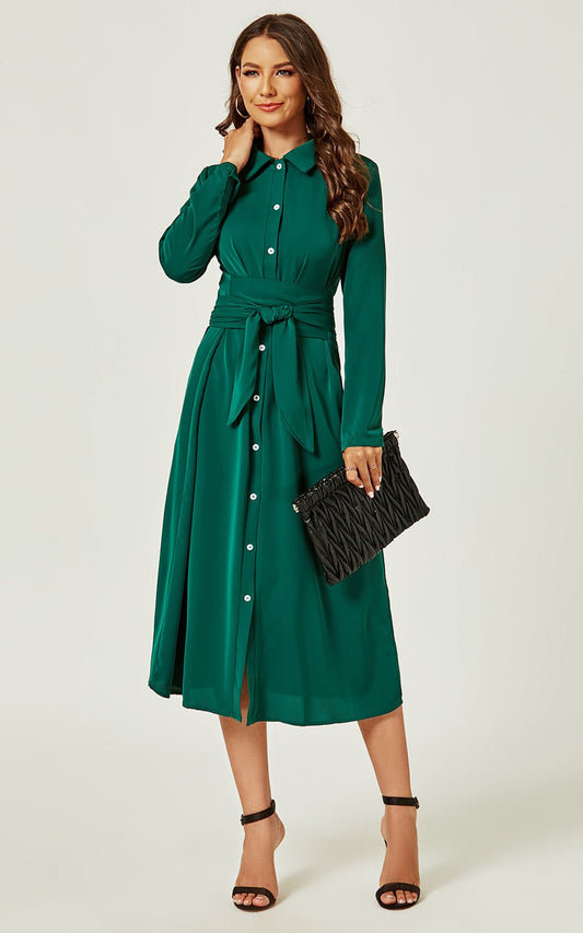 Shirt Midi Wrap Dress In Green - AXON