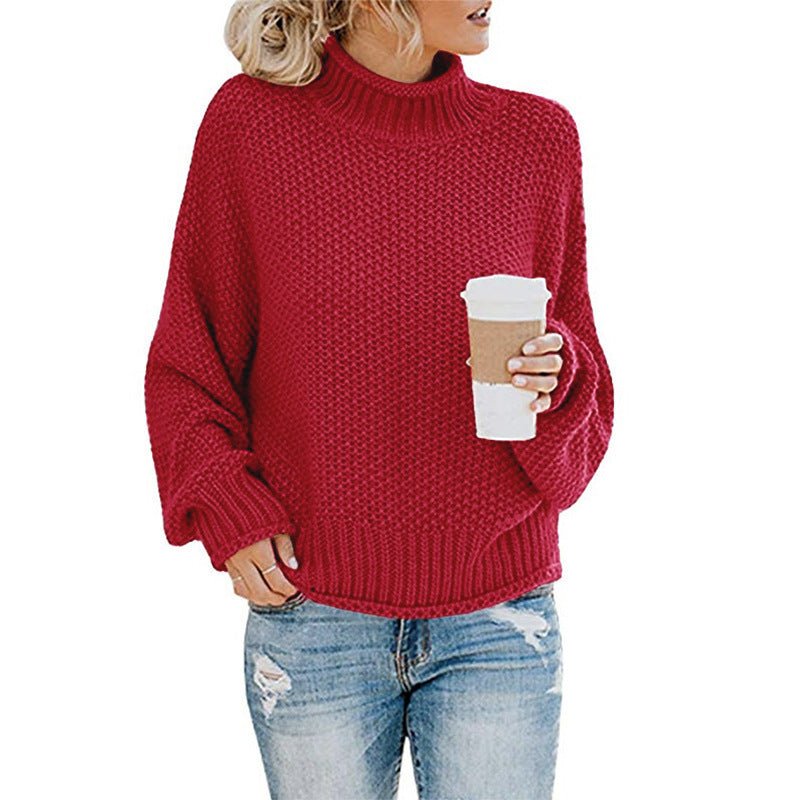 Solid Turtleneck Pullover Sweater Winter Fashion Casual Knitted Long - Sleeved Top Women's Clothing - AXON