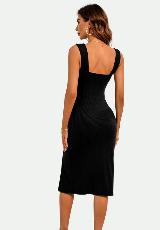 Split Pencil Bodycon Dress In Black - AXON