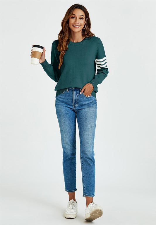 Stripe Pattern Jumper Top In Dark Green - AXON