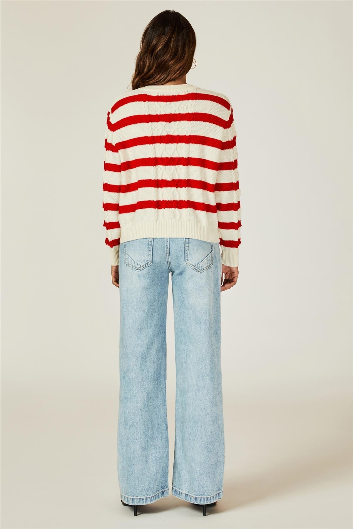 Stripe Pattern Knitted Cardigan In Red - AXON