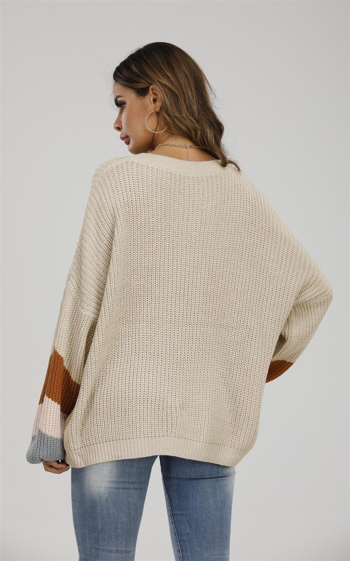 Striped Jumper In Beige & Peach Pink & Camel - AXON