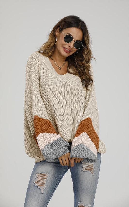 Striped Jumper In Beige & Peach Pink & Camel - AXON